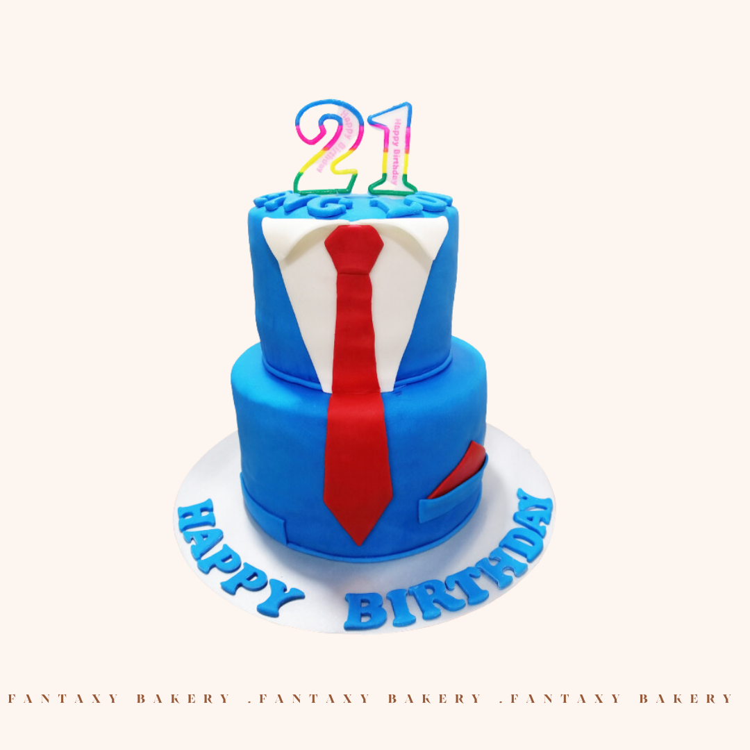 Blue Coat Two-Tier Fondant Cake